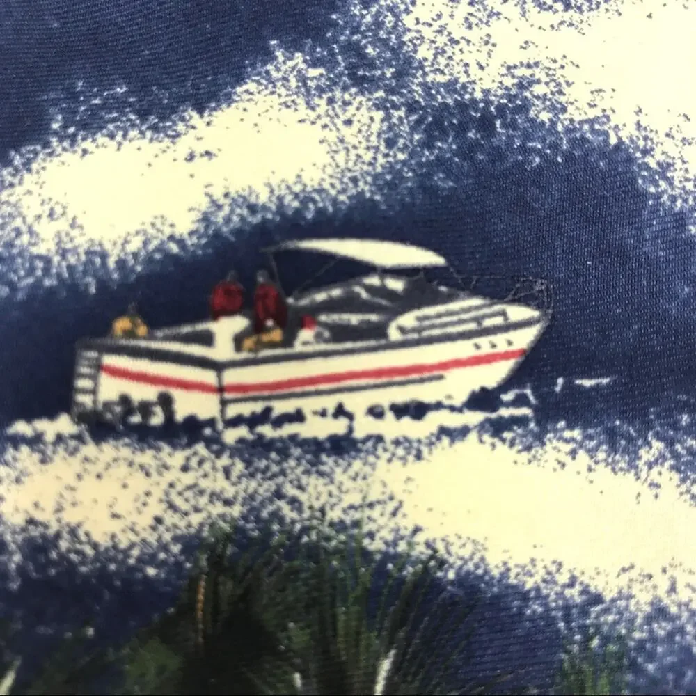 Oscar de la Renta Neckwear Silk Tie-Beach Scene, Plumeria, Boats, Palms